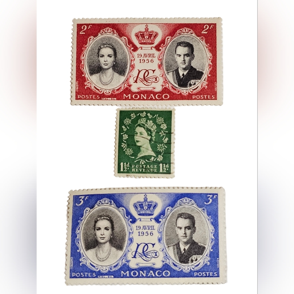 Monaco 1956 Prince Rainier Grace Kelly Royal Wedding & Queen Elizabeth Stamp Lot
